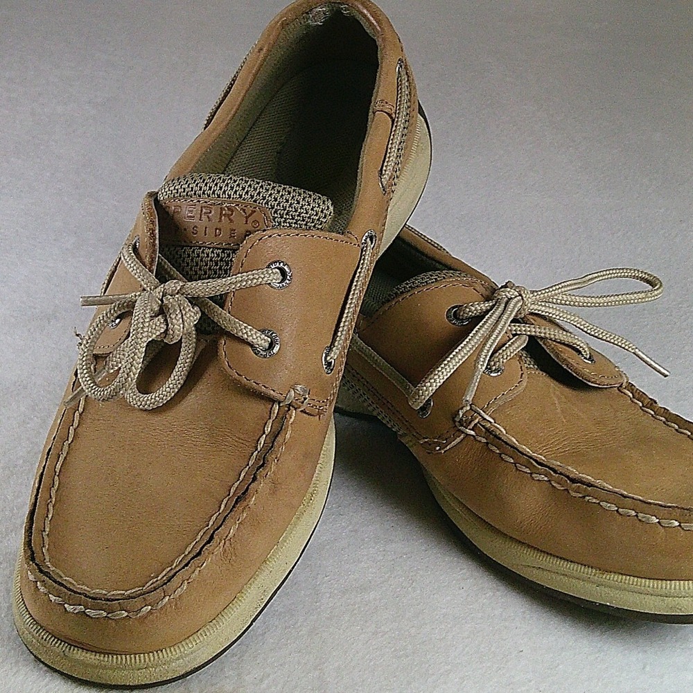 Sperry Top-Sider Tan Leather Mesh Boat Shoes Womens 8.5 M 9774829 Nautical Flats
